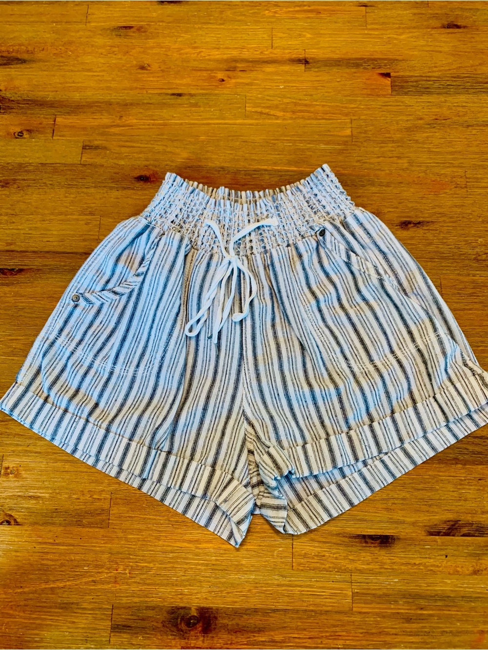 Ci Sono Light Blue & White Striped High-Waist Shorts